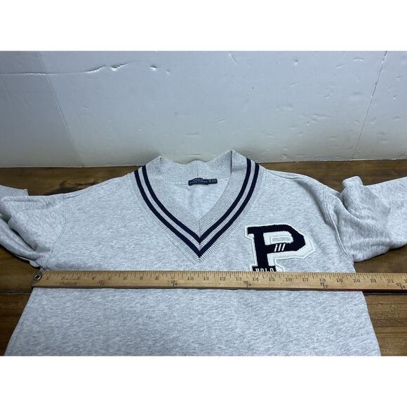 Polo Ralph Lauren V-neck Fleece in Grey Varsity Letterman Sweatshirt Dress XS - Picture 8 of 11